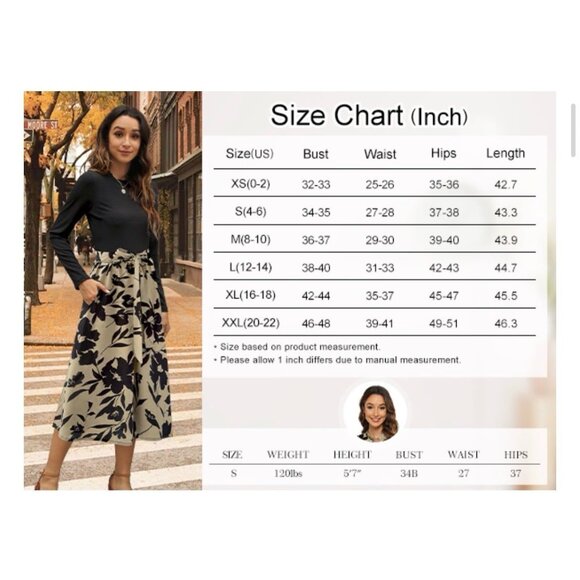 Long Sleeve Floral Midi Dress- size XL - Picture 4 of 8